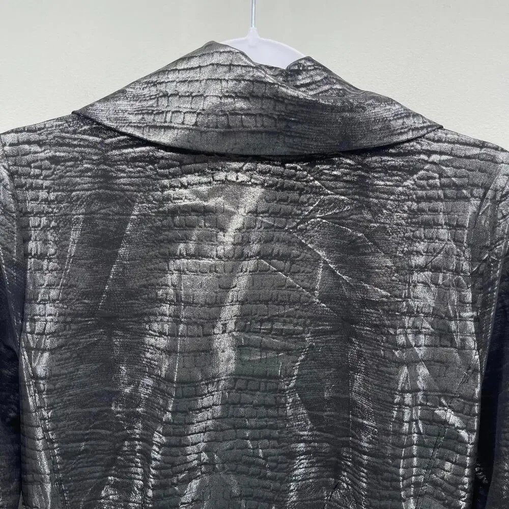 Chicos Zenergy Metallic‎ Jacket Womens XS Silver Full Zip Lightweight Casual